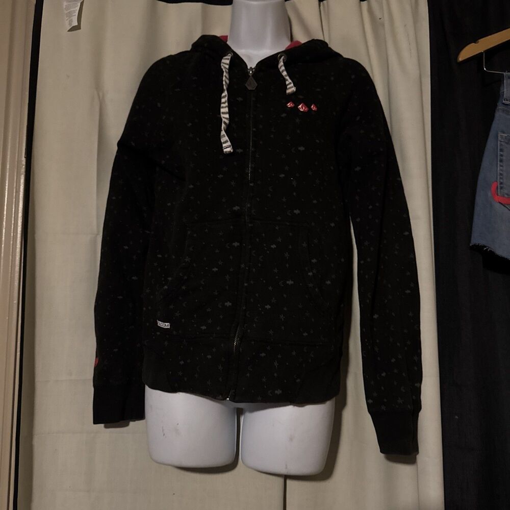 Rare Vintage Artist Volcom Midnight Stone Zip Up Black Y2K Jacket Halloween Bats
